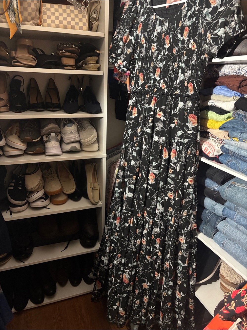 Jessakae  Black Floral Maxi Dress with Pink Rose Print